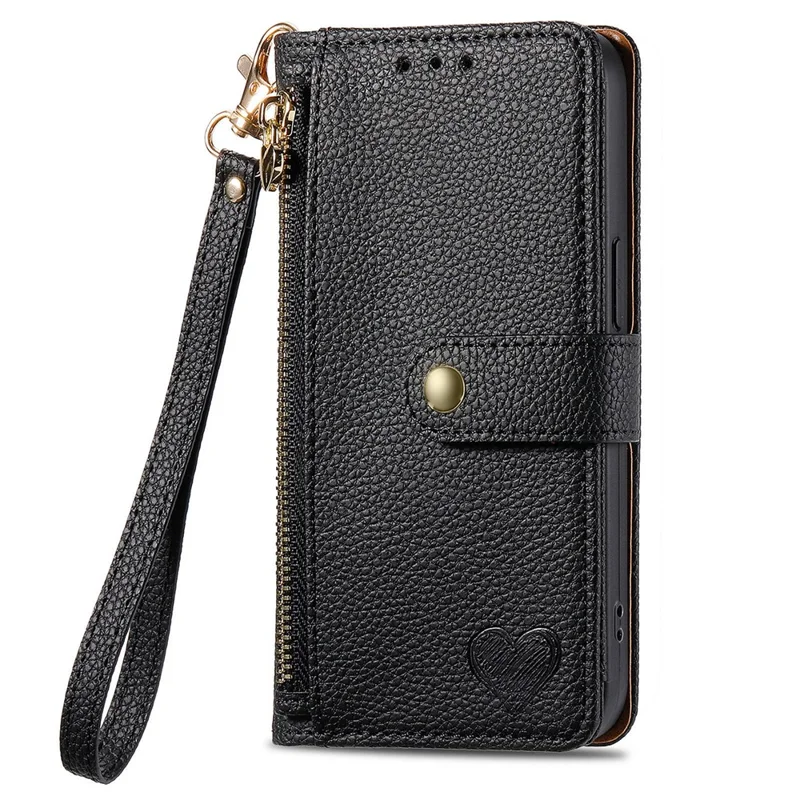 For Honor 600 5G / 600 Pro 5G Case RFID Blocking Zipper Pocket Leather Wallet Phone Cover with Strap - Black