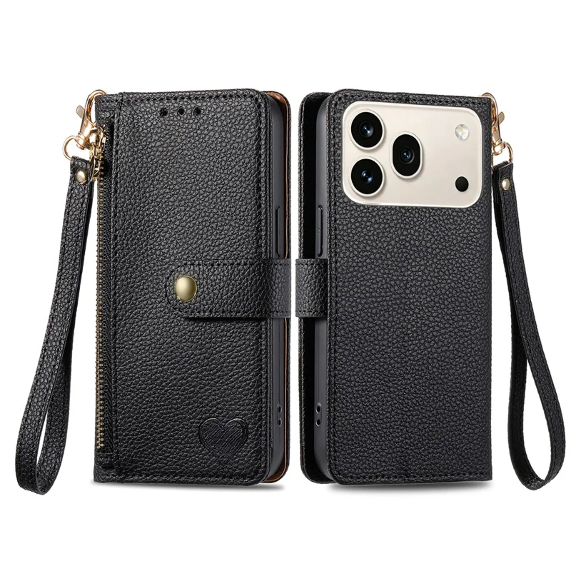 For Honor 600 5G / 600 Pro 5G Case RFID Blocking Zipper Pocket Leather Wallet Phone Cover with Strap - Black
