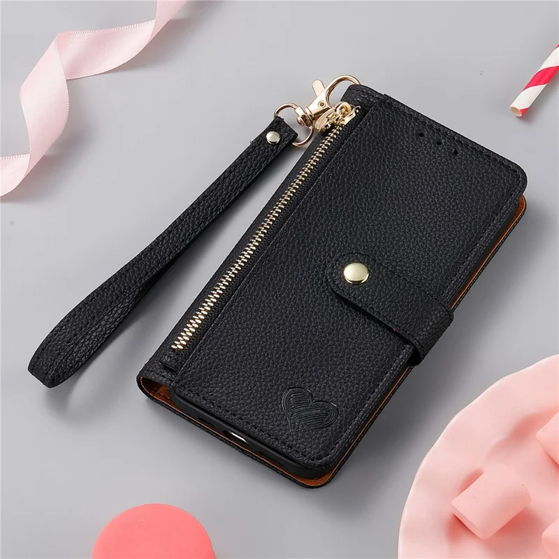 For Honor 600 5G / 600 Pro 5G Case RFID Blocking Zipper Pocket Leather Wallet Phone Cover with Strap - Black