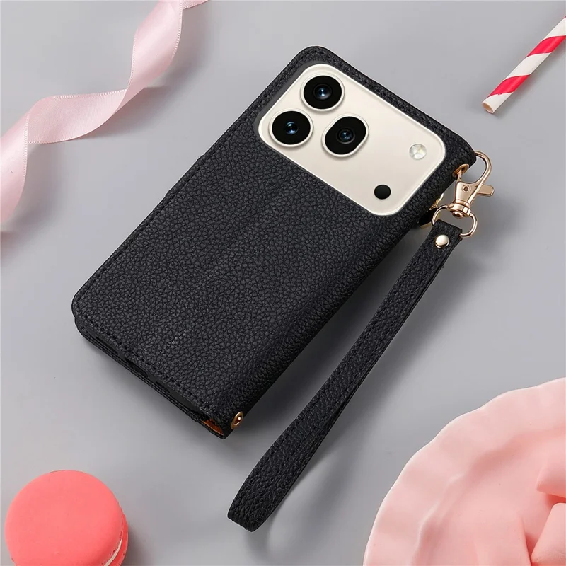 For Honor 600 5G / 600 Pro 5G Case RFID Blocking Zipper Pocket Leather Wallet Phone Cover with Strap - Black
