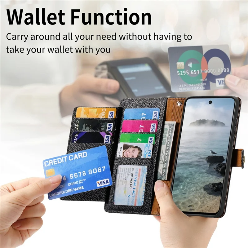For Honor 600 5G / 600 Pro 5G Case RFID Blocking Zipper Pocket Leather Wallet Phone Cover with Strap - Black