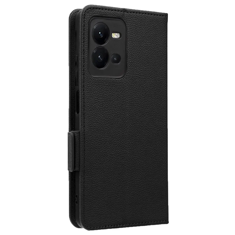 Für vivo V25 5G / V25e 4G / X80 Lite 5G Litchi Texture Wallet Phone Case PU Leder Flip Stand Dual Magnetic Verschluss Schutzhülle mit Gurt - Schwarz