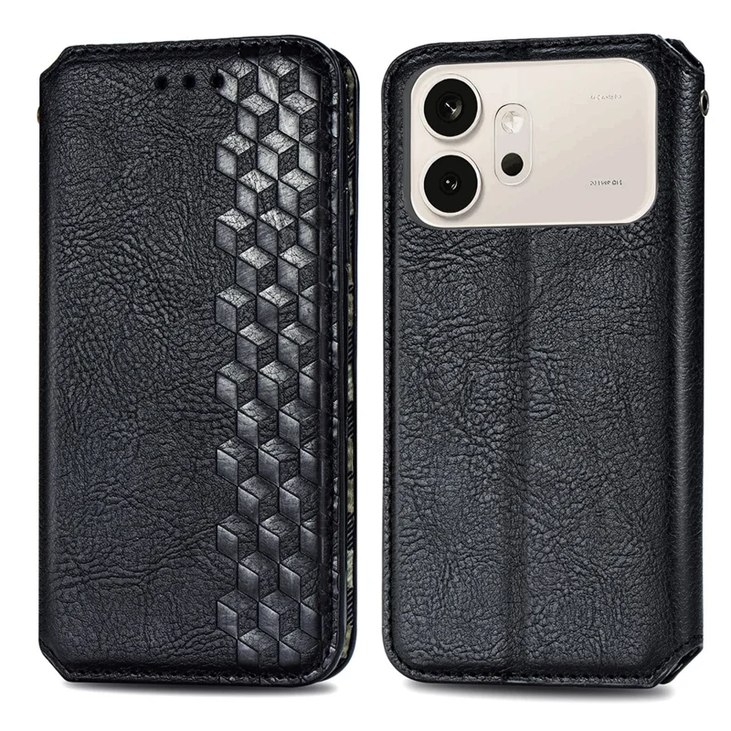 For Honor 600 5G / 600 Pro 5G Case Rhombus Imprint PU Leather Wallet Phone Cover - Black