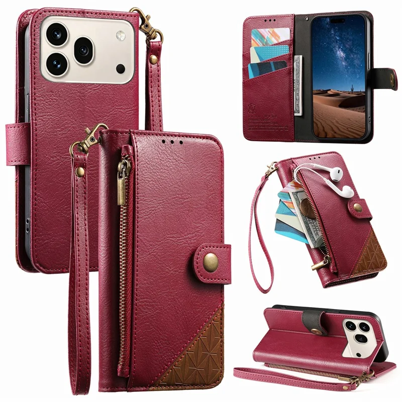 For Honor 600 5G / 600 Pro 5G Case Color Splicing TPI PU Leather Flip Shockproof Phone Cover with Wrist Strap - Red