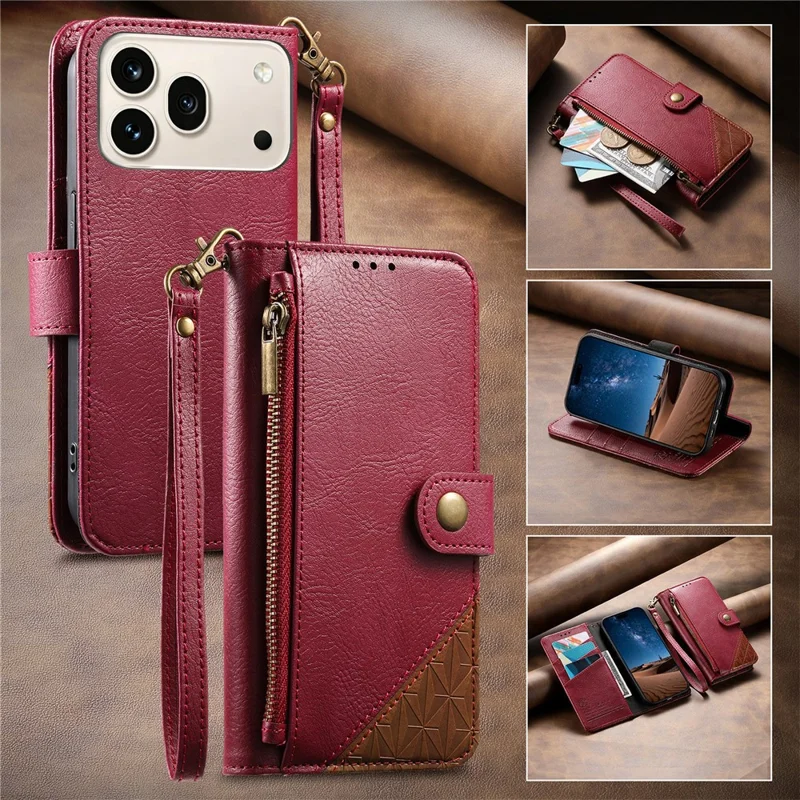 For Honor 600 5G / 600 Pro 5G Case Color Splicing TPI PU Leather Flip Shockproof Phone Cover with Wrist Strap - Red