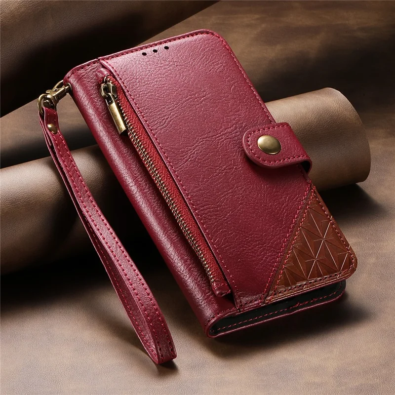 For Honor 600 5G / 600 Pro 5G Case Color Splicing TPI PU Leather Flip Shockproof Phone Cover with Wrist Strap - Red