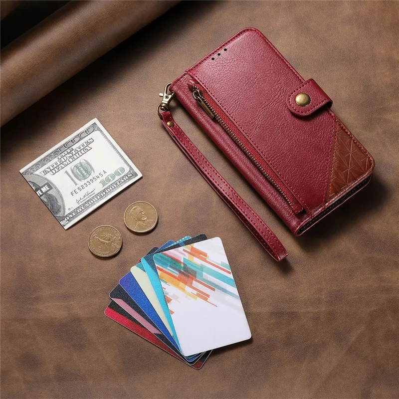 For Honor 600 5G / 600 Pro 5G Case Color Splicing TPI PU Leather Flip Shockproof Phone Cover with Wrist Strap - Red