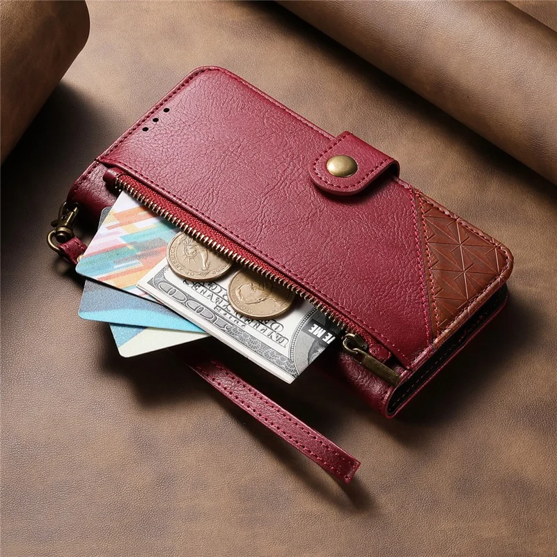 For Honor 600 5G / 600 Pro 5G Case Color Splicing TPI PU Leather Flip Shockproof Phone Cover with Wrist Strap - Red
