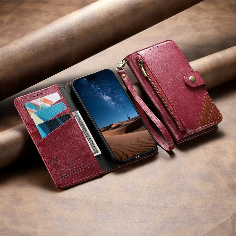 For Honor 600 5G / 600 Pro 5G Case Color Splicing TPI PU Leather Flip Shockproof Phone Cover with Wrist Strap - Red