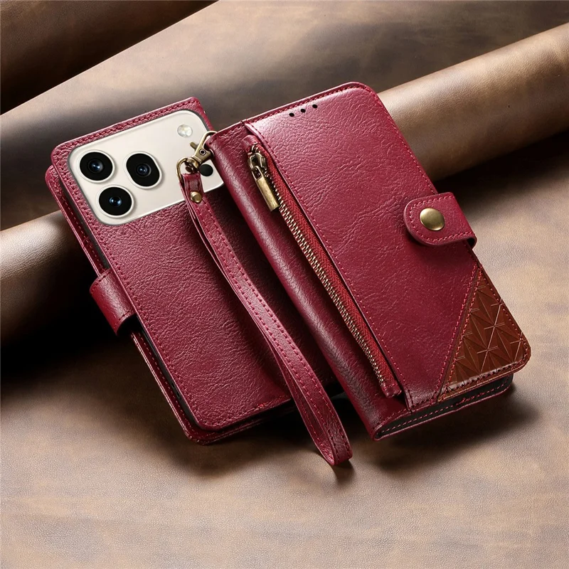 For Honor 600 5G / 600 Pro 5G Case Color Splicing TPI PU Leather Flip Shockproof Phone Cover with Wrist Strap - Red