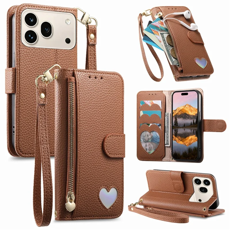 For Honor 600 5G / 600 Pro 5G Case Zipper Pocket TPU PU Leather Wallet Phone Cover with Strap - Brown