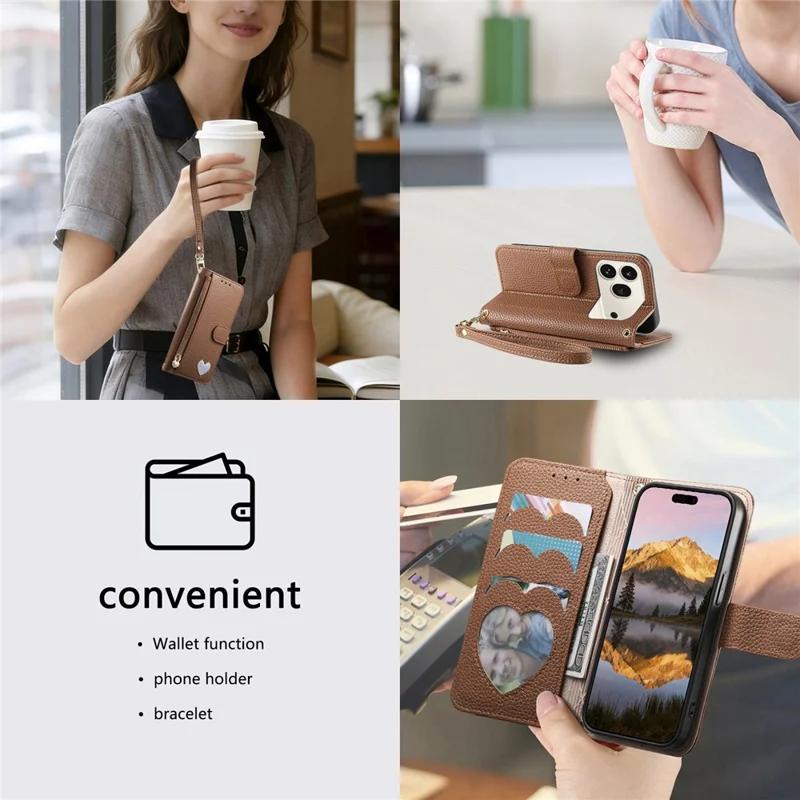 For Honor 600 5G / 600 Pro 5G Case Zipper Pocket TPU PU Leather Wallet Phone Cover with Strap - Brown