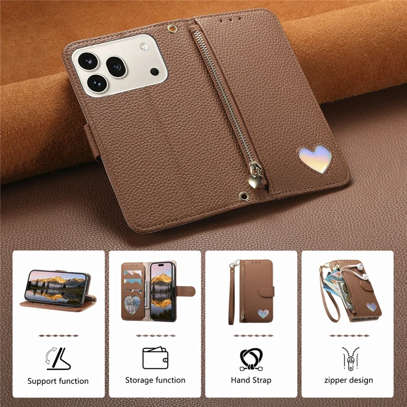 For Honor 600 5G / 600 Pro 5G Case Zipper Pocket TPU PU Leather Wallet Phone Cover with Strap - Brown