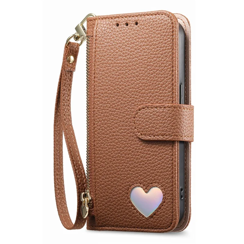 For Honor 600 5G / 600 Pro 5G Case Zipper Pocket TPU PU Leather Wallet Phone Cover with Strap - Brown
