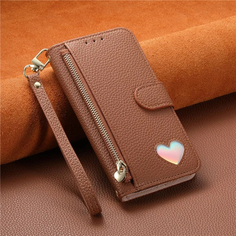 For Honor 600 5G / 600 Pro 5G Case Zipper Pocket TPU PU Leather Wallet Phone Cover with Strap - Brown