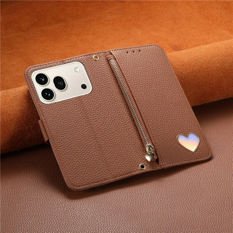 For Honor 600 5G / 600 Pro 5G Case Zipper Pocket TPU PU Leather Wallet Phone Cover with Strap - Brown