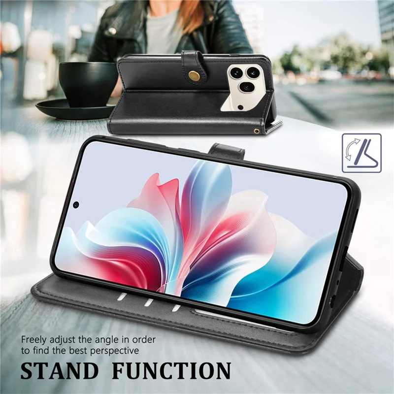 For Honor 600 5G / 600 Pro 5G Case Wallet Stand Leather Phone Cover with Wrist Strap - Black