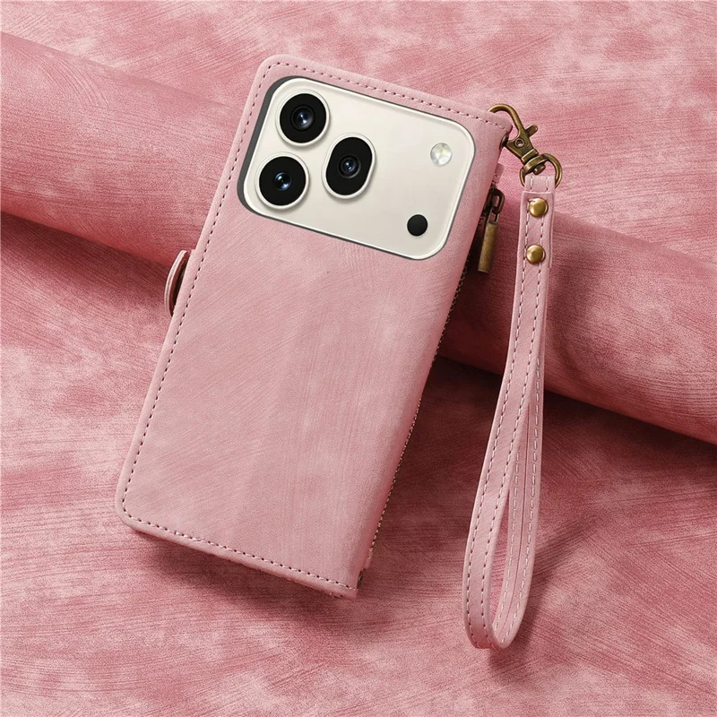 For Honor 600 5G / 600 Pro 5G Case Zipper Wallet Geometry Lines Leather Phone Cover with Strap - Pink