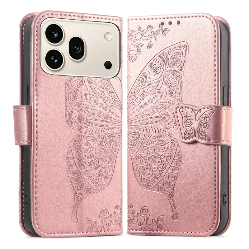 For Honor 600 5G / 600 Pro 5G Case with Strap Butterfly Pattern PU Leather Wallet Phone Cover - Rose Gold