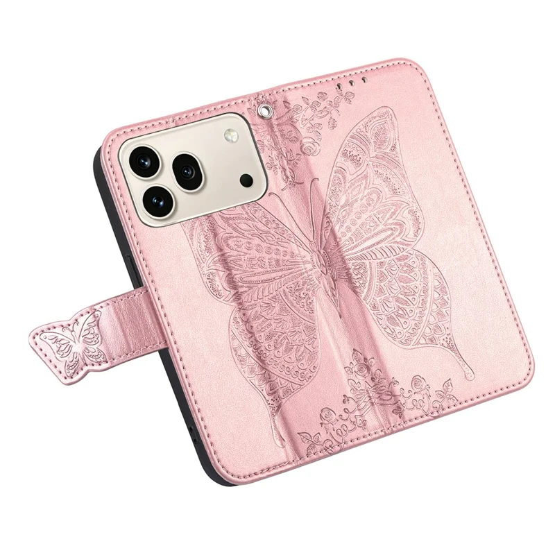 For Honor 600 5G / 600 Pro 5G Case with Strap Butterfly Pattern PU Leather Wallet Phone Cover - Rose Gold