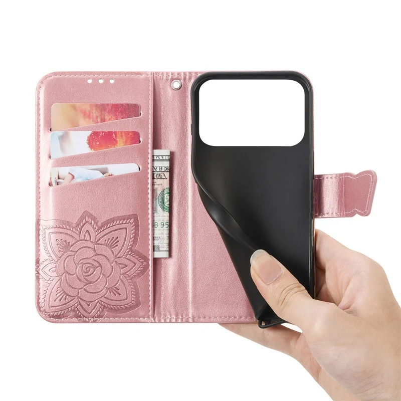 For Honor 600 5G / 600 Pro 5G Case with Strap Butterfly Pattern PU Leather Wallet Phone Cover - Rose Gold