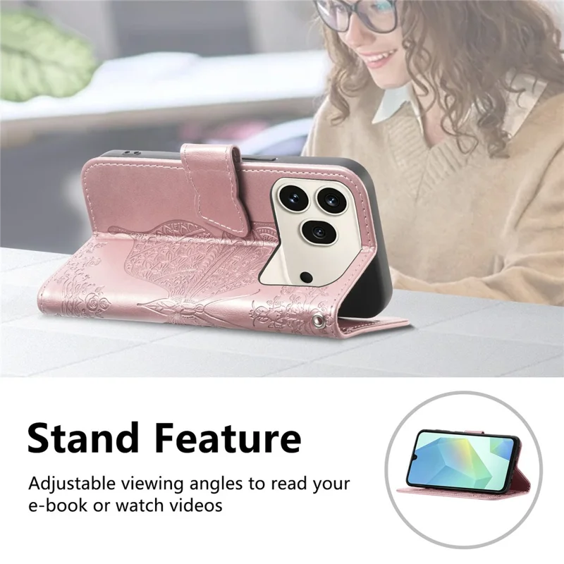 For Honor 600 5G / 600 Pro 5G Case with Strap Butterfly Pattern PU Leather Wallet Phone Cover - Rose Gold
