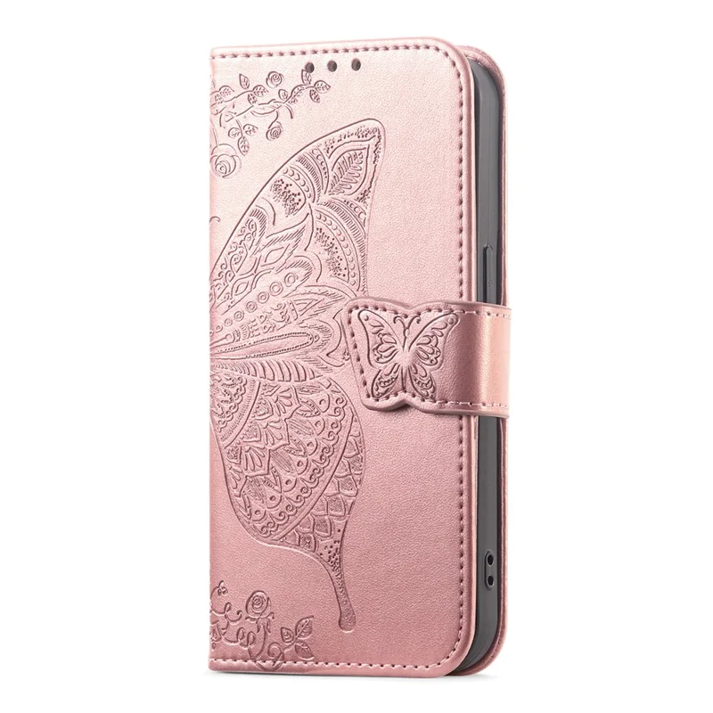 For Honor 600 5G / 600 Pro 5G Case with Strap Butterfly Pattern PU Leather Wallet Phone Cover - Rose Gold