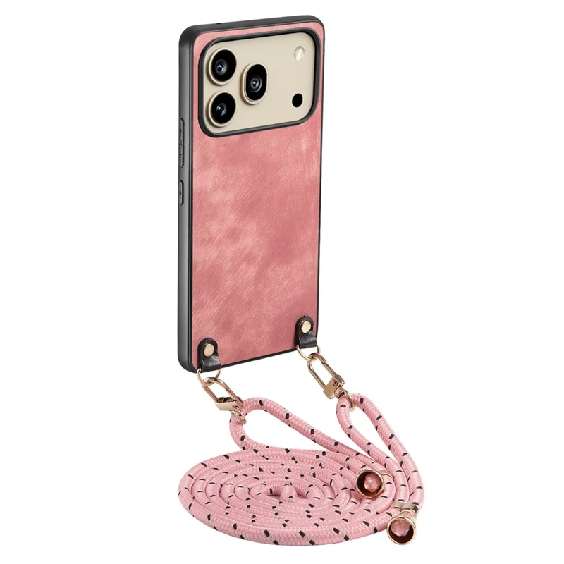 For Honor 600 5G / 600 Pro 5G Case Retro Leather Phone Back Cover with Adjustable Strap - Pink