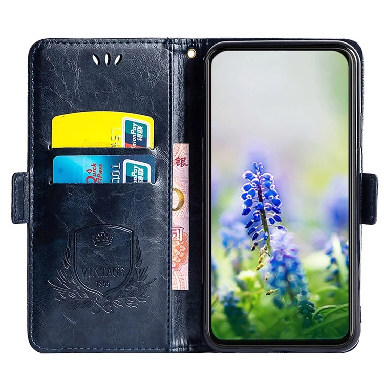 Für Iphone 14 Pro Max Wallet Phone Case Waxy Textur Eingeprägte Blume Anti-kratzer Folio Cover PU Lederstand Shell - Blau