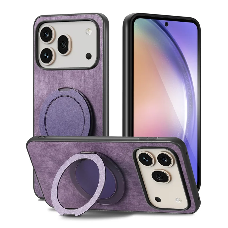 For Honor 600 5G / 600 Pro 5G Stress Relief Retro Leather Back Cover Phone Case with Rotating Kickstand - Purple