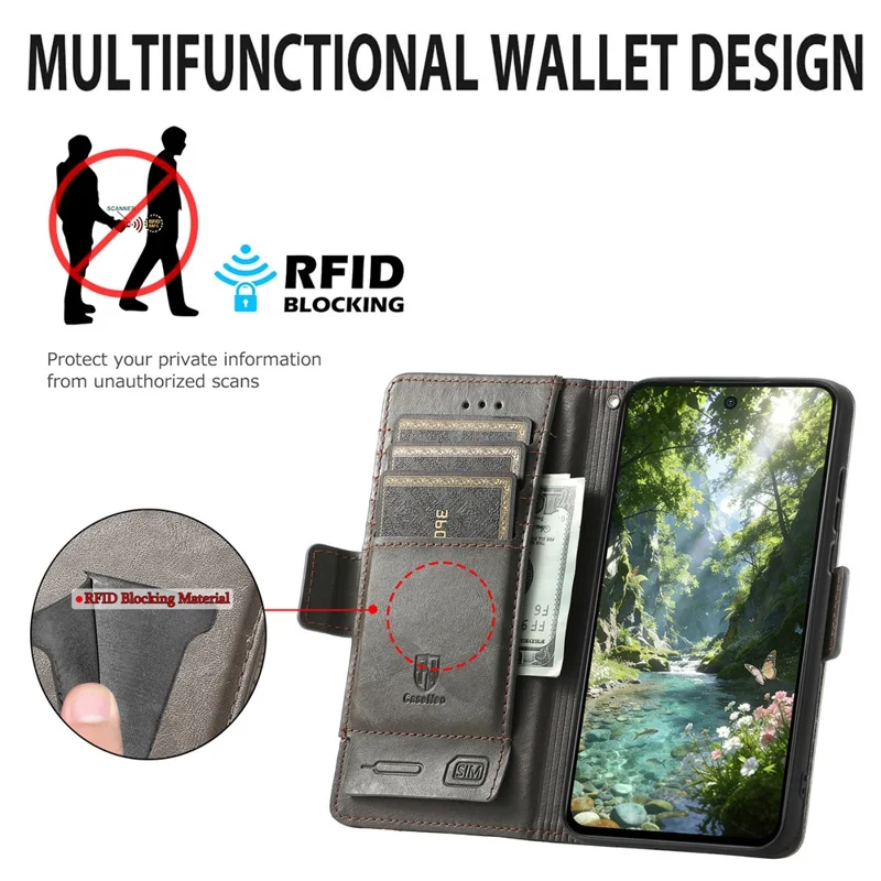 CASENEO For Honor 600 5G / 600 Pro 5G Phone Cases PU Leather Cover Stand with RFID Blocking Wallet - Black