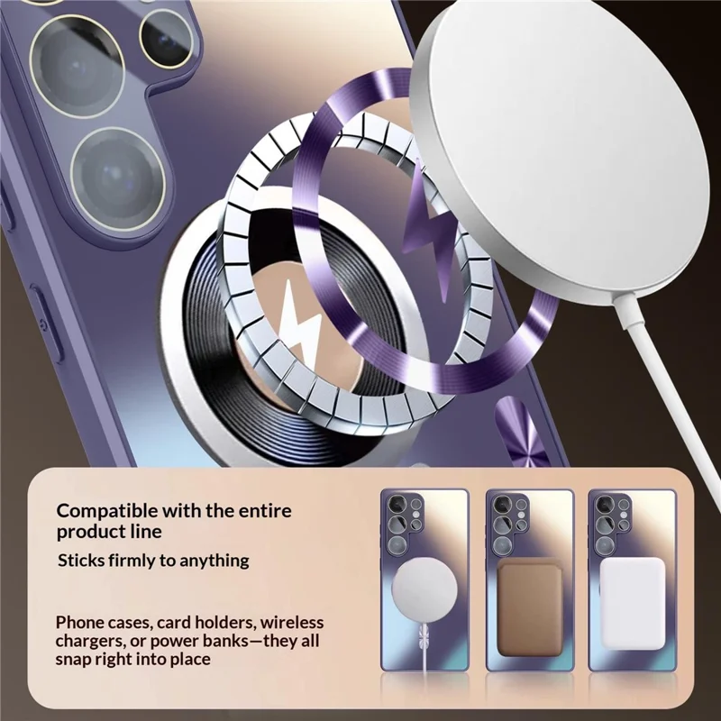 For Samsung Galaxy S26 Ultra Magnetic Case AG Matte Camera Protection TPU Phone Cover - Dark Purple - 4