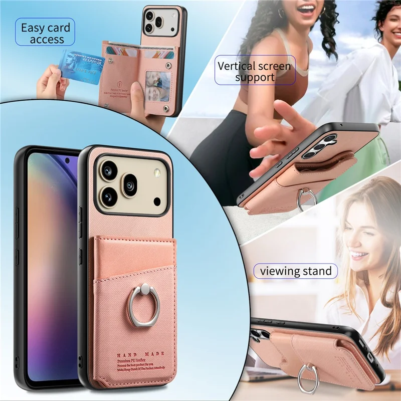 For Honor 600 5G / 600 Pro 5G Case with Card Holder Kickstand Leather + TPU + PC Phone Cover - Pink