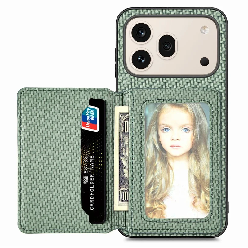 For Honor 600 5G / 600 Pro 5G Case RFID Blocking Carbon Fiber Leather Phone Back Cover with Card Holder - Green