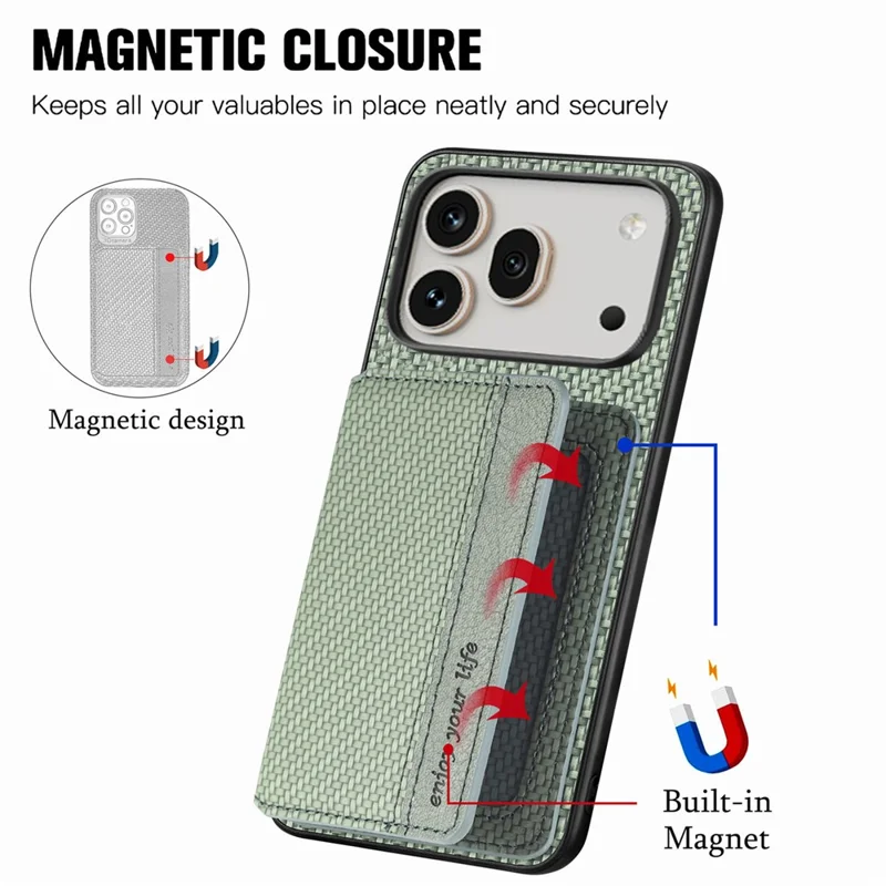 For Honor 600 5G / 600 Pro 5G Case RFID Blocking Carbon Fiber Leather Phone Back Cover with Card Holder - Green