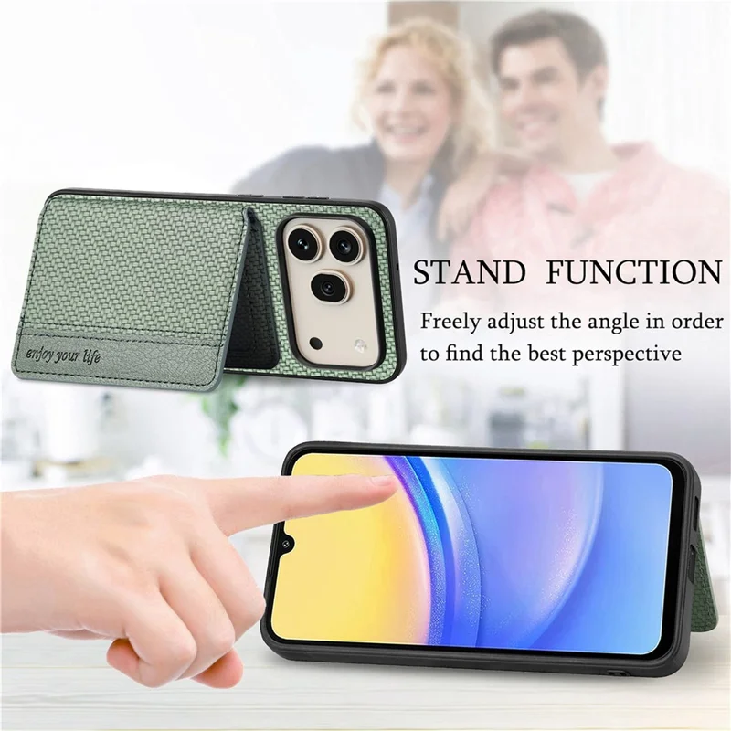 For Honor 600 5G / 600 Pro 5G Case RFID Blocking Carbon Fiber Leather Phone Back Cover with Card Holder - Green