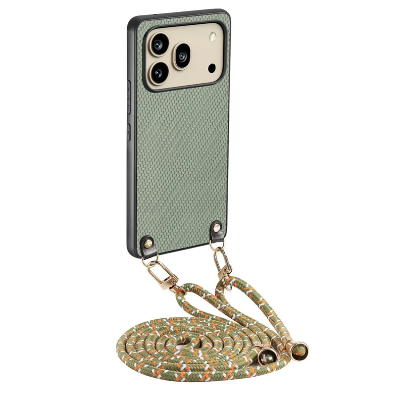 For Honor 600 5G / 600 Pro 5G Case Carbon Fiber Texture Hybrid Phone Back Cover with Adjustable Strap - Green