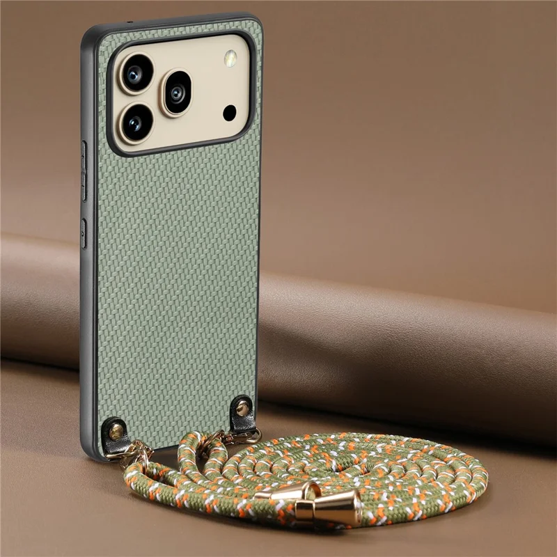 For Honor 600 5G / 600 Pro 5G Case Carbon Fiber Texture Hybrid Phone Back Cover with Adjustable Strap - Green