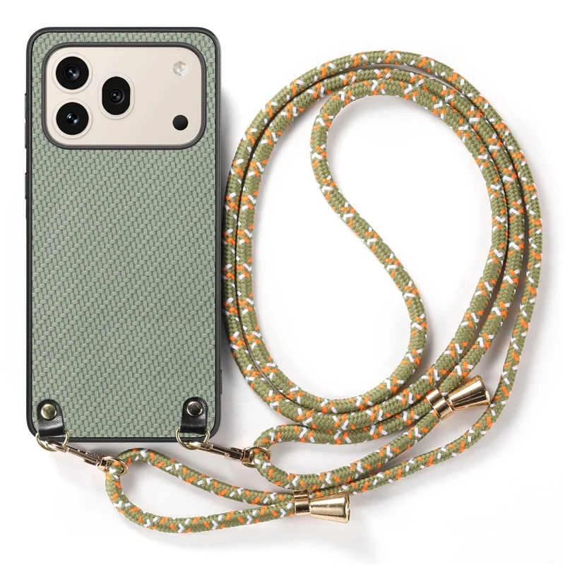 For Honor 600 5G / 600 Pro 5G Case Carbon Fiber Texture Hybrid Phone Back Cover with Adjustable Strap - Green