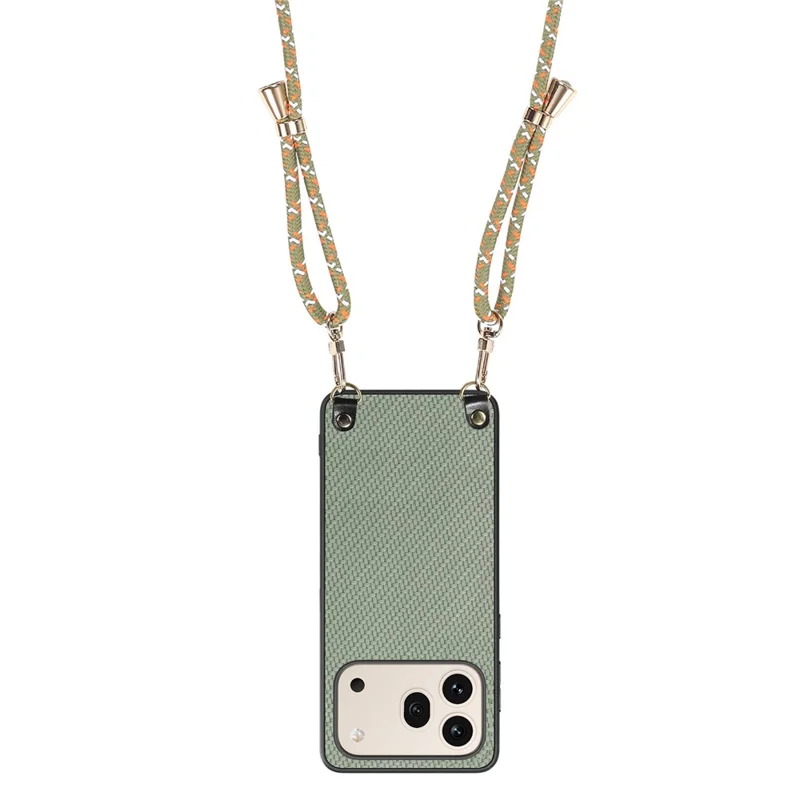 For Honor 600 5G / 600 Pro 5G Case Carbon Fiber Texture Hybrid Phone Back Cover with Adjustable Strap - Green
