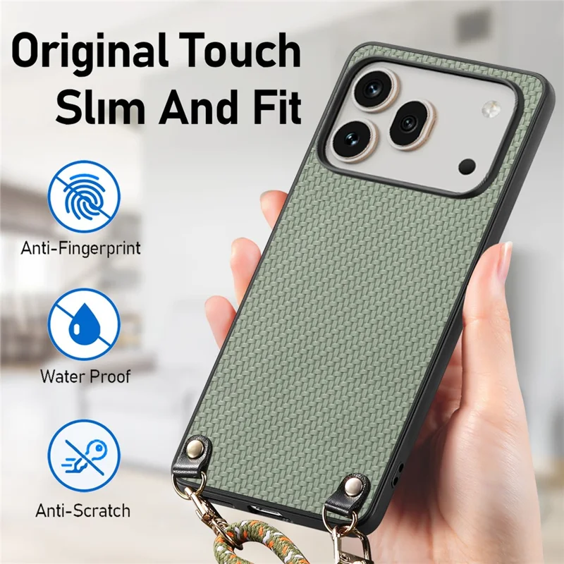 For Honor 600 5G / 600 Pro 5G Case Carbon Fiber Texture Hybrid Phone Back Cover with Adjustable Strap - Green