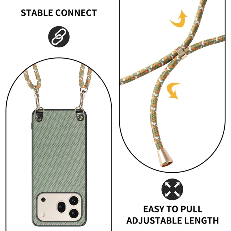 For Honor 600 5G / 600 Pro 5G Case Carbon Fiber Texture Hybrid Phone Back Cover with Adjustable Strap - Green