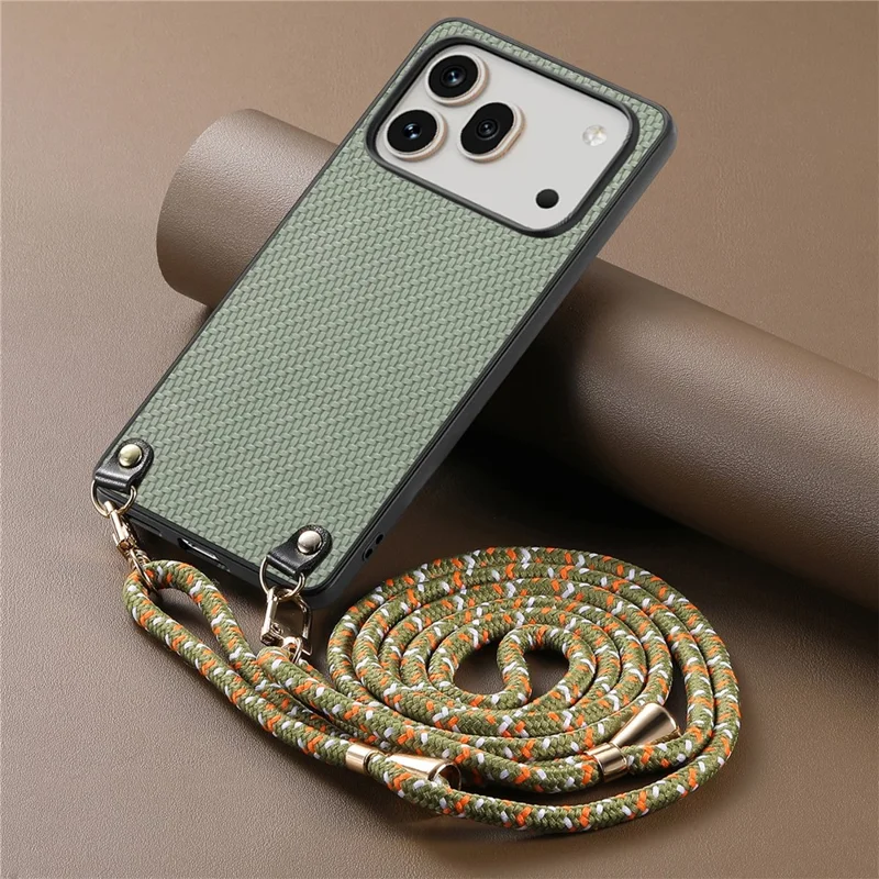 For Honor 600 5G / 600 Pro 5G Case Carbon Fiber Texture Hybrid Phone Back Cover with Adjustable Strap - Green