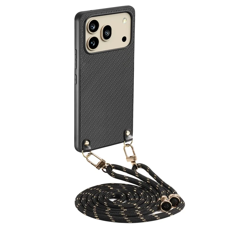 For Honor 600 5G / 600 Pro 5G Case Carbon Fiber Texture Hybrid Phone Back Cover with Adjustable Strap - Black