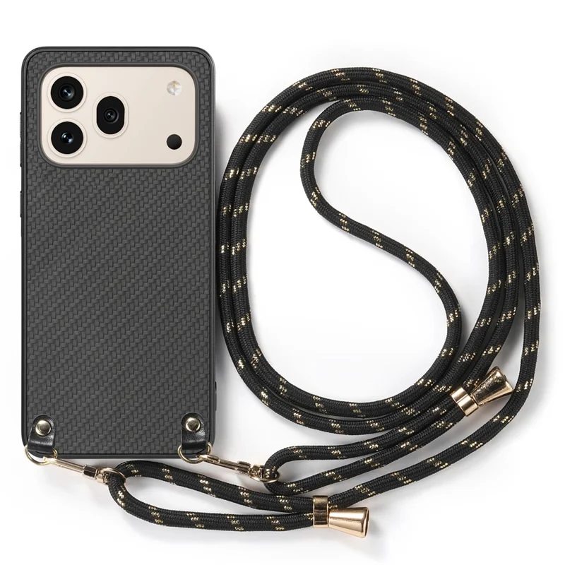 For Honor 600 5G / 600 Pro 5G Case Carbon Fiber Texture Hybrid Phone Back Cover with Adjustable Strap - Black