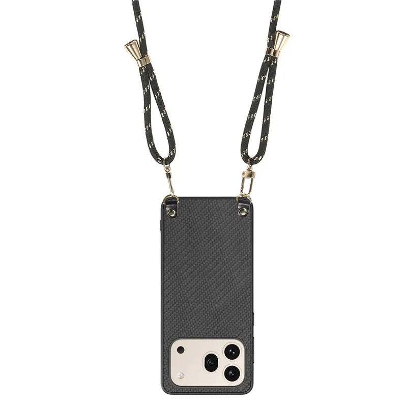 For Honor 600 5G / 600 Pro 5G Case Carbon Fiber Texture Hybrid Phone Back Cover with Adjustable Strap - Black