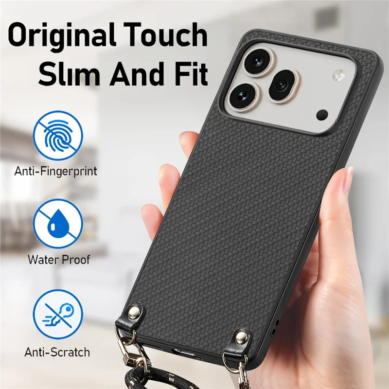 For Honor 600 5G / 600 Pro 5G Case Carbon Fiber Texture Hybrid Phone Back Cover with Adjustable Strap - Black