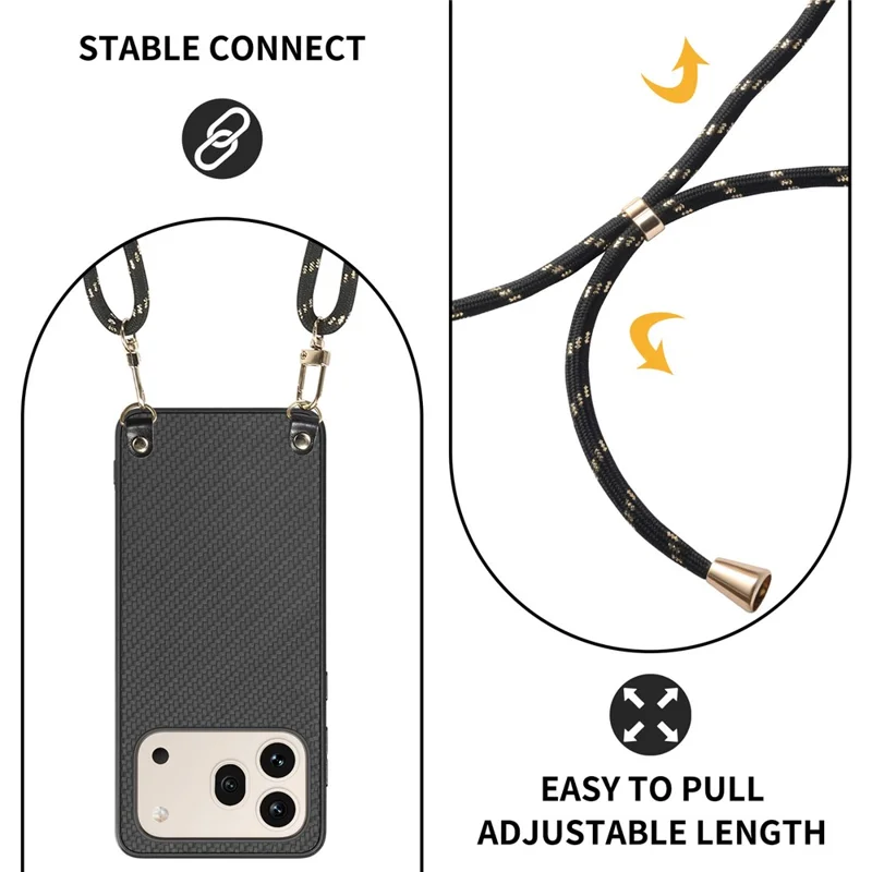 For Honor 600 5G / 600 Pro 5G Case Carbon Fiber Texture Hybrid Phone Back Cover with Adjustable Strap - Black