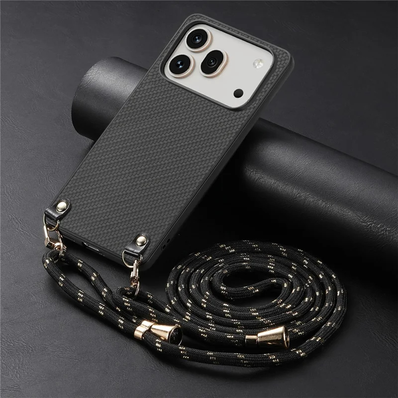 For Honor 600 5G / 600 Pro 5G Case Carbon Fiber Texture Hybrid Phone Back Cover with Adjustable Strap - Black
