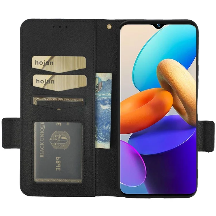 Per Vivo Y22 4G / Y22s 4G / Y35 4G (2022) Copertura Magnetica Telefono Litchi Texture State Regolabile Custodia Per Telefono Flip in Pelle PU Con Cinturino - Nero